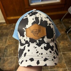 Cow Print Trucker Hat with Blue Mesh